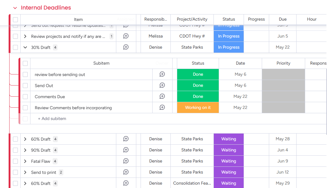 Internal Deadlines Monday